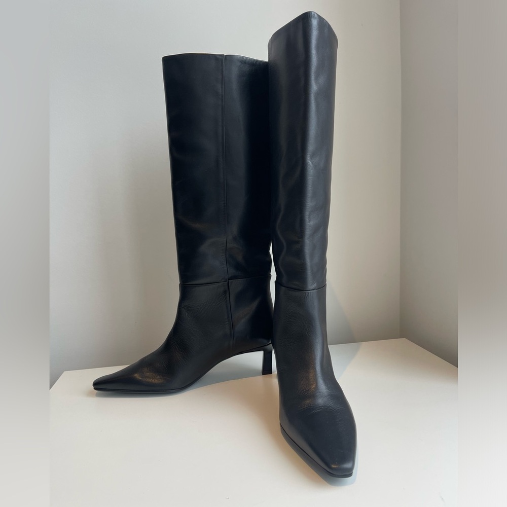 Massimo Dutti Black Leather Heeled Boots - Picture 3 of 8